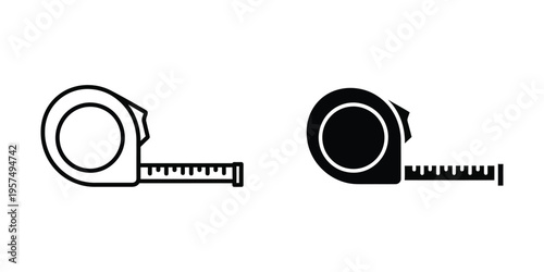 tape measure icon set with roll and ruler flat design vector illustration