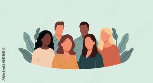 Inclusive Diverse Group of People Illustration - Community, Unity, and Teamwork Concept with Modern Flat Design