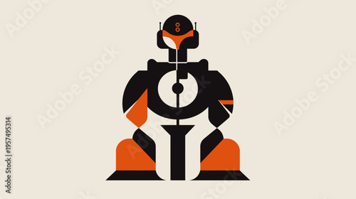 Geometric robot illustration bold design with orange and black elements