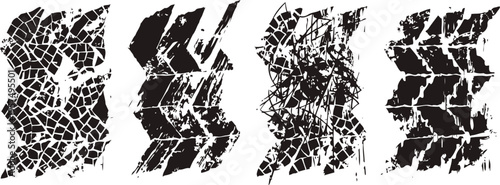 grunge black geometric distressed brush strokes and splatter shapes set