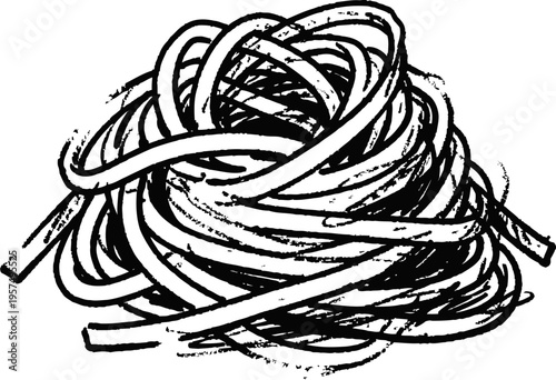 tangled rope coil illustration abstract sketch of overlapping cords black and white line art design