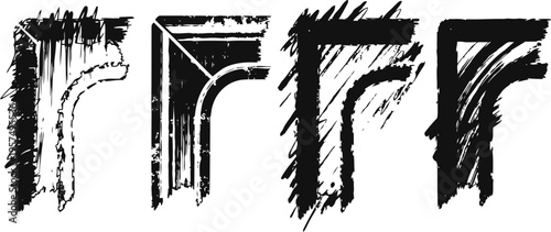 Grunge decorative corner elements set with distressed brush strokes and rough textured edges