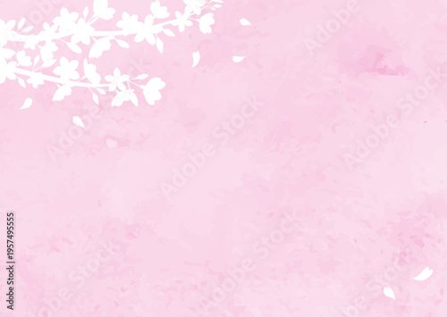 桜のシルエットの水彩背景フレーム