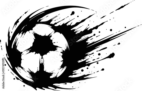 Soccer ball with dynamic ink splash trail sport design, energy motion, competition and athletic concept
