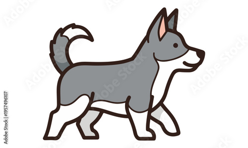 Siberian Husky Dog Illustration Profile on White Background