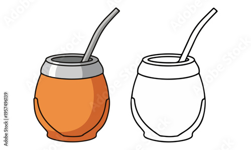 Yerba Mate Gourd and Bombilla Vector Illustration Set