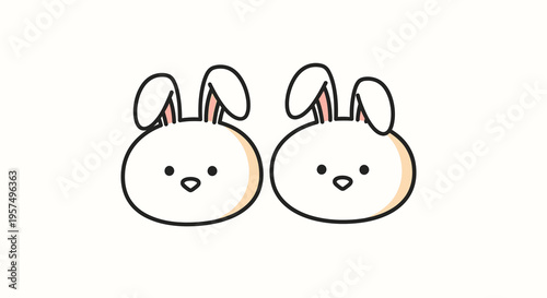 Two Rabbit Head Illustrations on White Background