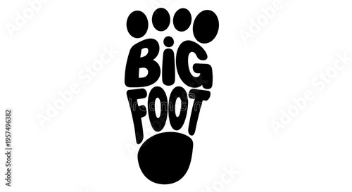 Bigfoot Footprint Typography Silhouette Icon on White Background