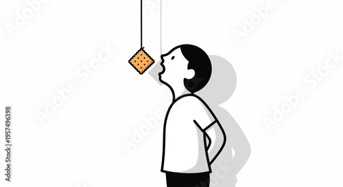 A person trying to eat a cracker suspended by a string a traditional game.