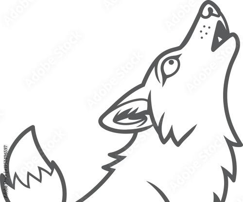 A cartoon wolf howling at the moon with its head tilted upwards and mouth open wide in a fierce cry