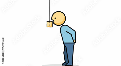 Cartoon character attempting to eat a suspended cracker illustrating a challenge or game.