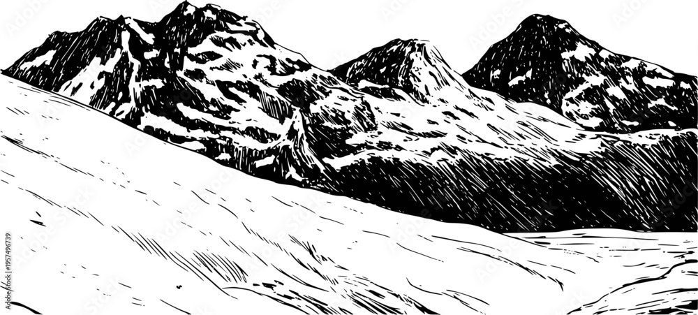 Obraz premium Dramatic Black And White Of Snow Covered Mountain Peaks And Slopes landscape