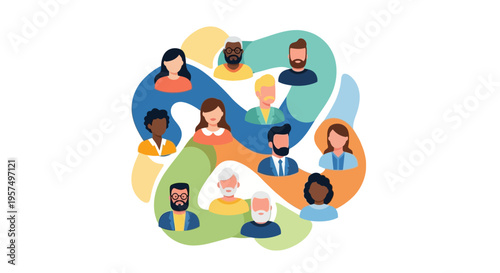 Diverse Global Community Network of People Avatars: Teamwork, Social Connection & Inclusion
