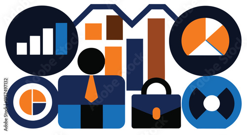 Business and finance illustration with a person, charts, and a briefcase