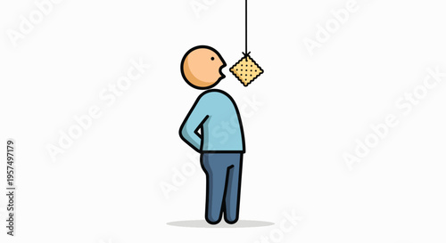 Person trying to eat a cracker suspended by a string.