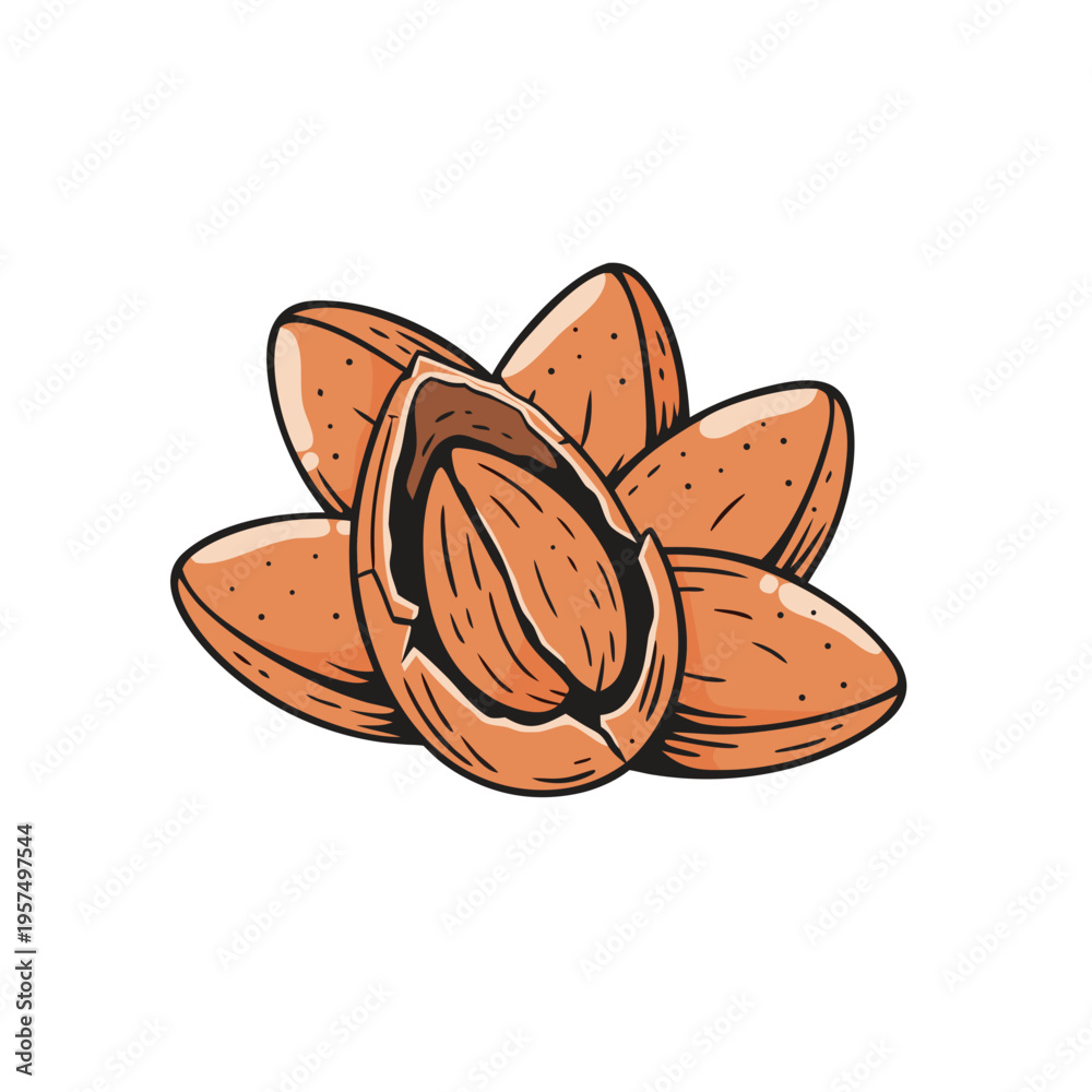 Obraz premium Cute Cartoon Almond Illustration with Smiling Characters and Healthy Food Concept