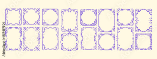 Vintage victorian frames, hand drawn retro borders, gothic swirl ornamental holiday wedding decor. Elegant baroque postcard design, royal antique filigree graphic print set. Vintage square frames