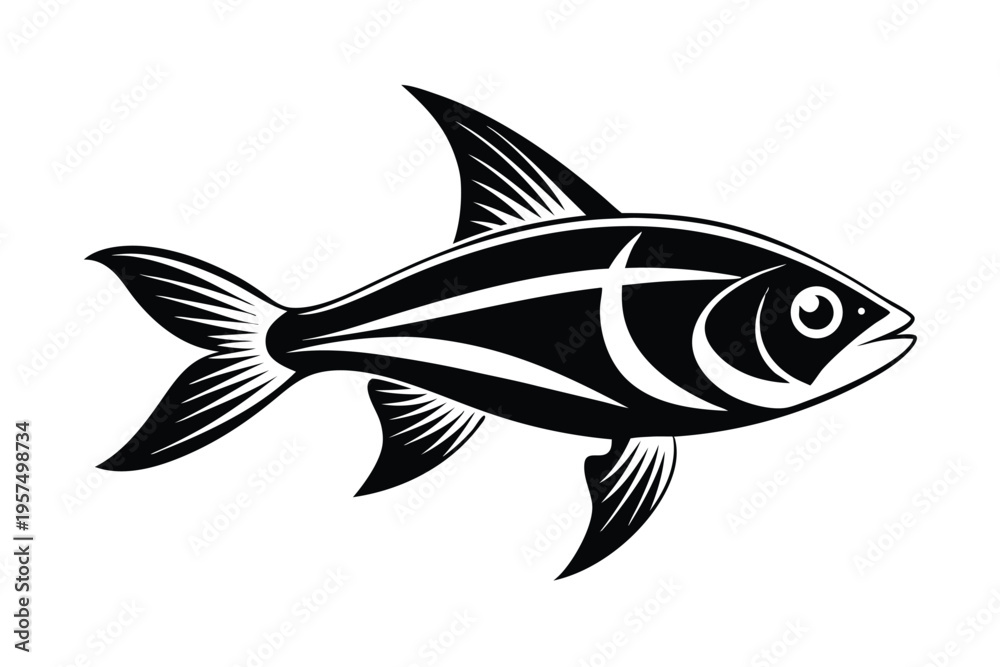 Fototapeta premium neon tetra silhouette line art vector illustration
