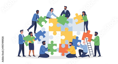 Diverse Team Building Puzzle: Collaboration, Strategy & Business Solutions