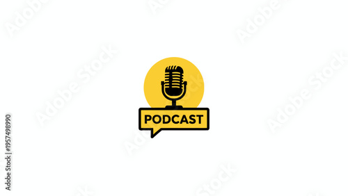 Podcast Minimalist Logo with Microphone and Speech Bubble
