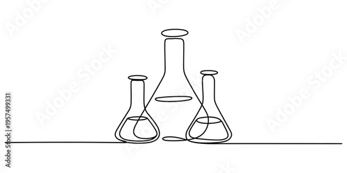 Continuous One Line Drawing of Laboratory Flasks