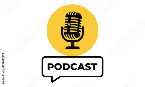 Podcast logo with retro microphone icon and speech bubble