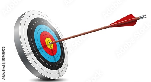 Bullseye target with red arrow in motion