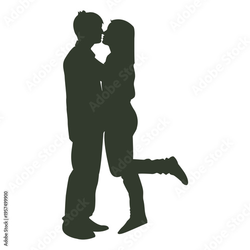 Couple kissing silhouette lifted girl leg