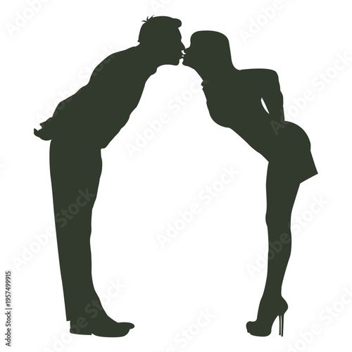 Couple kissing silhouette standing