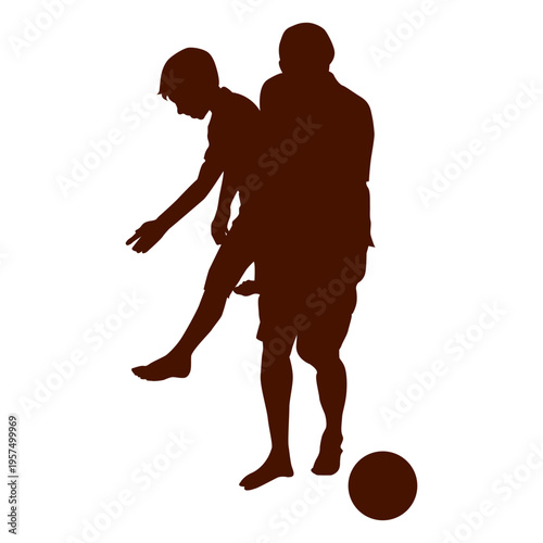 Dad and kid playing with ball family