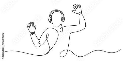 Continuous One Line Drawing of Person Listening to Music