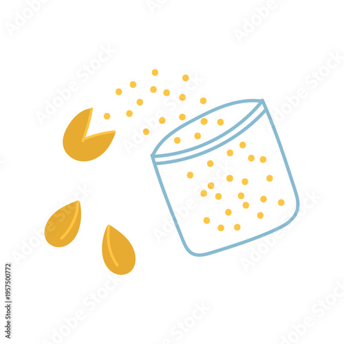 Plant seeds collecting in package in flat cartoon design. Vector illustration