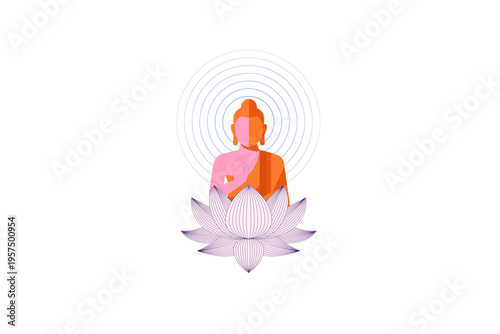Buddha Silhouette illustration, element. Buddha Purnima, Vesak Day concept design with Buddha siting in lotus illustration, abstract background, banner, poster and flyer