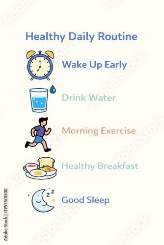 Healthy Daily Routine Infographic with Icons – Simple Lifestyle Habits