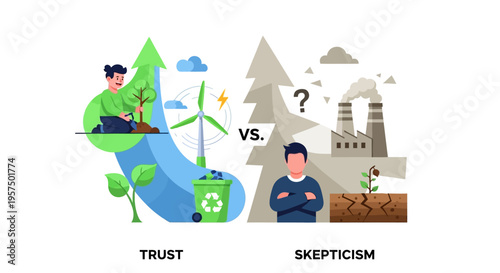 Environmental Trust vs. Skepticism: Sustainability, Green Energy & Eco-Solutions Contrasted with Pollution, Climate Change Doubt & Industrial Impact