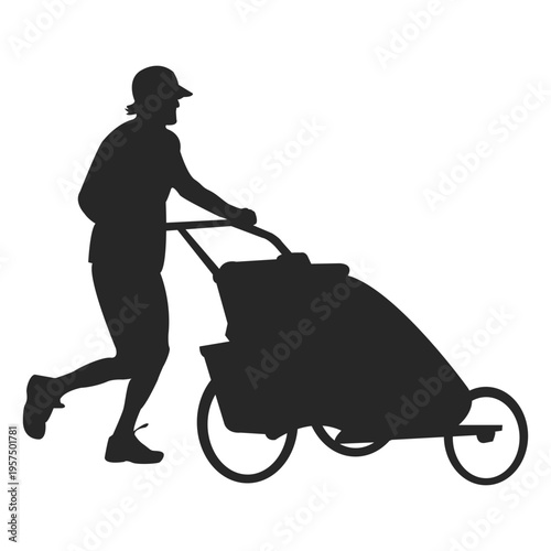 Father pushing child carriage