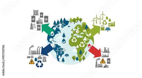 Global Energy Transition: Balancing Fossil Fuels, Renewable Sources & Environmental Impact Diagram