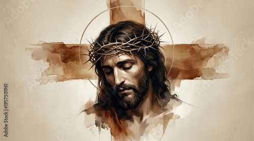 Portrait of Christ with Crown of Thorns During Crucifixion