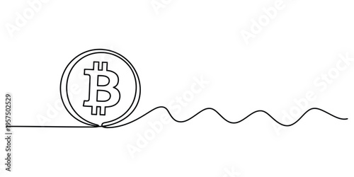 Minimalist One Line Drawing of Bitcoin Symbol