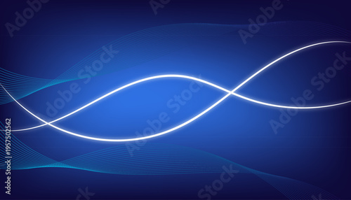 Abstract glowing wave lines on a deep blue gradient background, smooth flowing curves with modern futuristic light effects, elegant digital design for presentations and technology graphics.