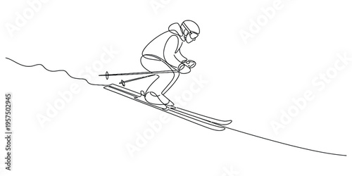Minimalist Continuous Line Drawing of a Skier