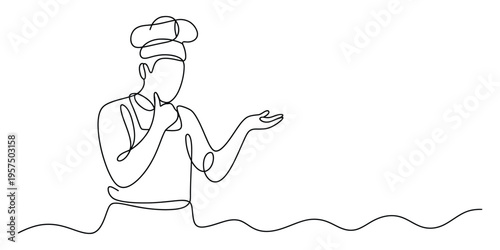 Continuous One Line Drawing of a Thoughtful Chef