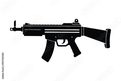 mp5 submachine gun silhouette line art vector illustration