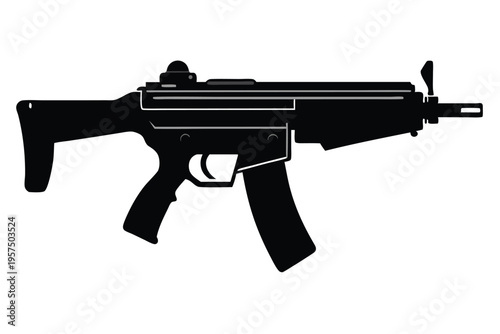 mp5 submachine gun silhouette line art vector illustration