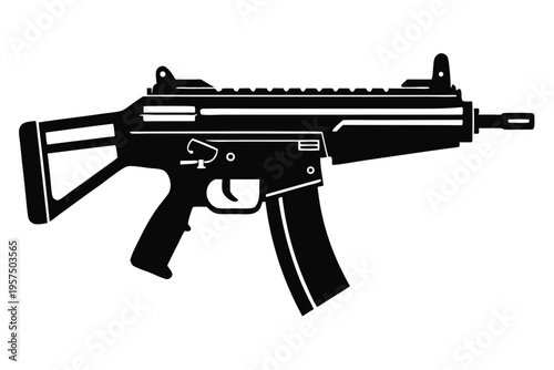 mp5 submachine gun silhouette line art vector illustration