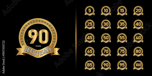 Set of premium anniversary logotype. Golden anniversary celebration emblem design.