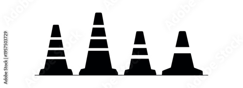 Traffic cone row, safety equipment symbol flat vector icon