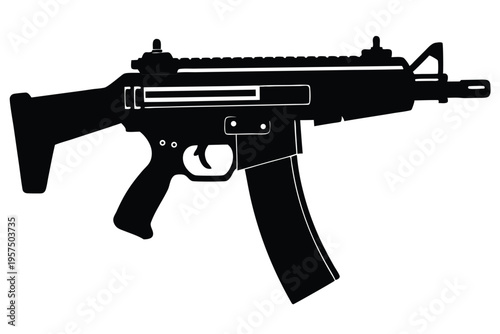 mp5 submachine gun silhouette line art vector illustration