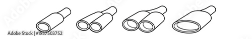 Four outlined car exhaust tips showing single and dual pipe end shapes