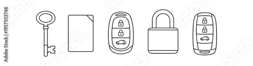 Key, keycard, car key, security symbol outline flat vector icon